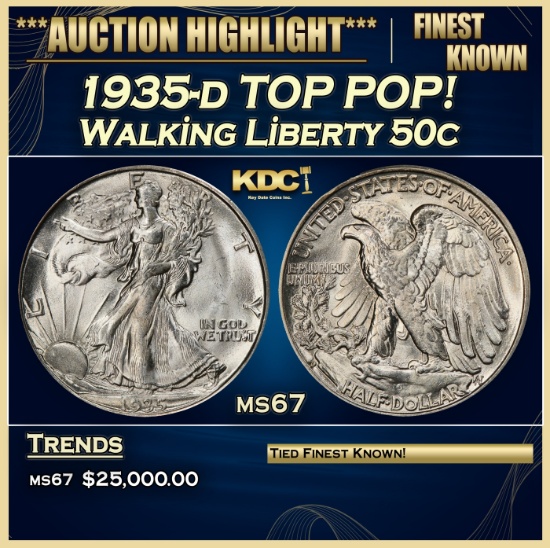 1935-d Walking Liberty Half Dollar TOP POP! 50c ms67 SEGS