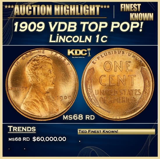 1909 VDB Lincoln Cent TOP POP! 1c ms68 rd SEGS