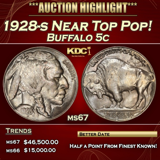 1928-s Buffalo Nickel Near Top Pop! 5c ms67 SEGS