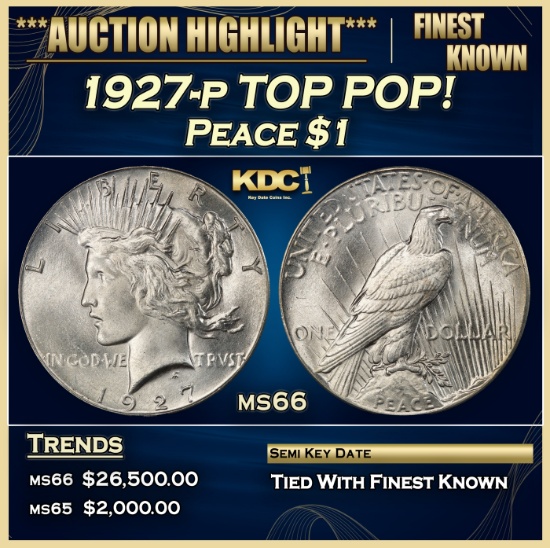 1927-p Peace Dollar TOP POP! $1 ms66 SEGS