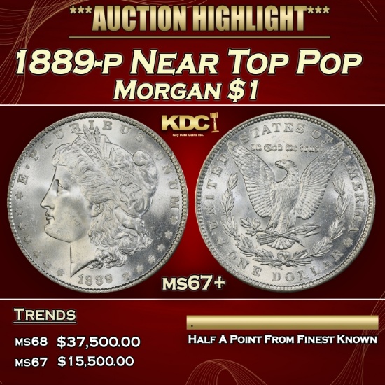 1889-p Morgan Dollar Near Top Pop $1 ms67+ SEGS