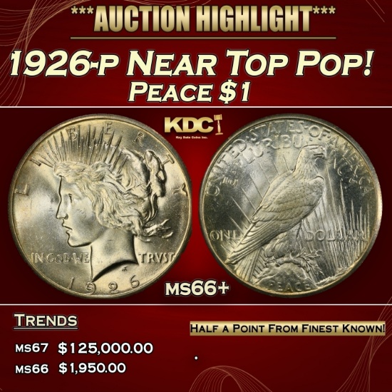 1926-p Peace Dollar Near Top Pop! $1 ms66+ SEGS