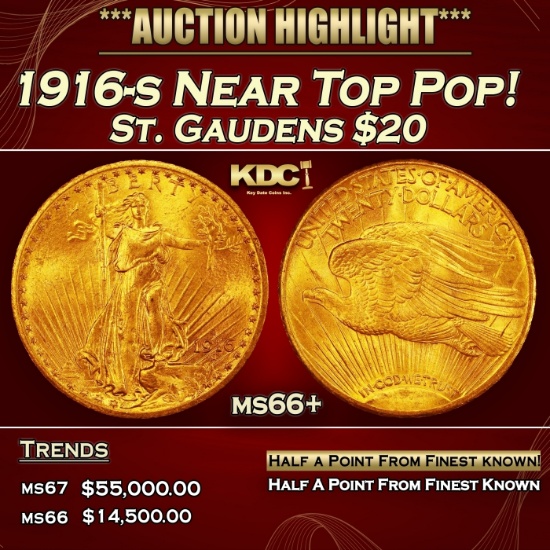1916-s Gold St. Gaudens Double Eagle Near Top Pop! $20 ms66+ SEGS