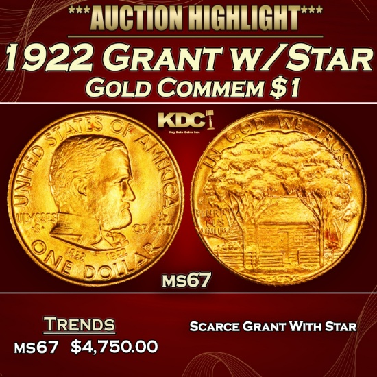 1922 Grant w/Star Gold Commem Dollar 1 ms67 SEGS