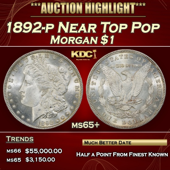1892-p Morgan Dollar Near Top Pop $1 ms65+ SEGS