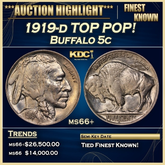 1919-d Buffalo Nickel TOP POP! 5c ms66+ SEGS