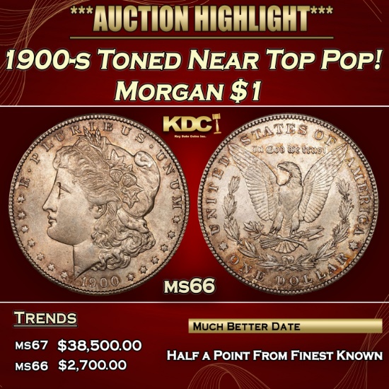 1900-s Morgan Dollar Toned Near Top Pop! $1 ms66 SEGS