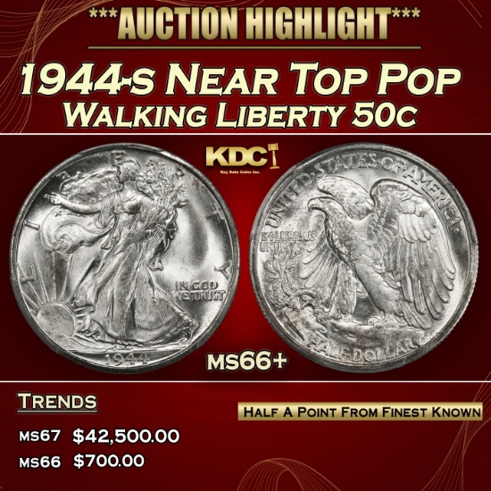 1944-s Walking Liberty Half Dollar Near Top Pop 50c ms66+ SEGS