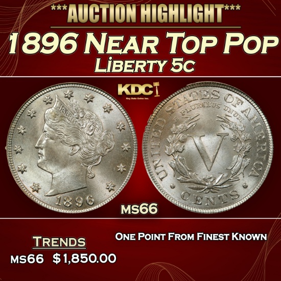1896 Liberty Nickel Near Top Pop 5c ms66 SEGS