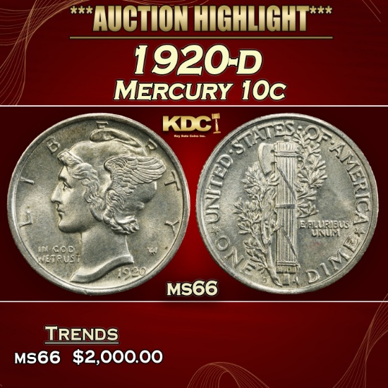 1920-d Mercury Dime 10c ms66 SEGS