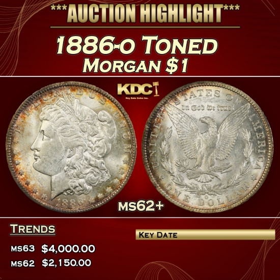 1886-o Morgan Dollar Toned $1 ms62+ USCG