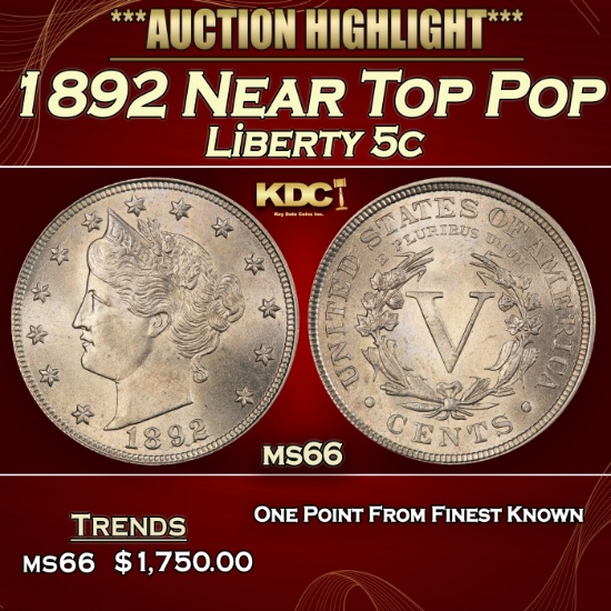 1892 Liberty Nickel Near Top Pop 5c ms66 SEGS