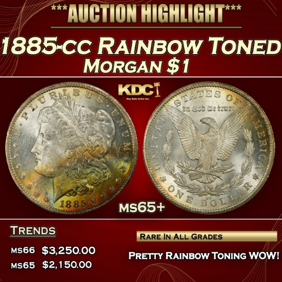 1885-cc Morgan Dollar Rainbow Toned  $1 ms65+ SEGS