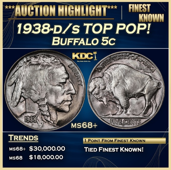 1938-d/s Buffalo Nickel TOP POP! 5c ms68+ SEGS
