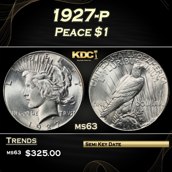 1927-p Peace Dollar $1 Grades ms63