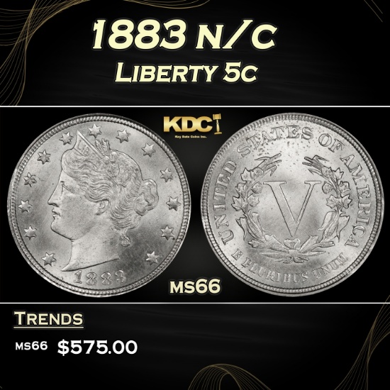 1883 n/c Liberty Nickel 5c Grades ms66
