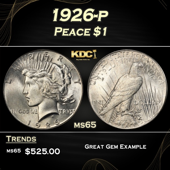 1926-p Peace Dollar $1 Grades ms65