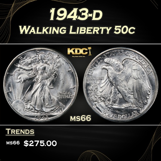 1943-d Walking Liberty Half Dollar 50c Grades ms66