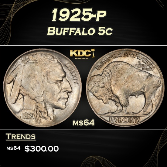1925-p Buffalo Nickel 5c Grades ms64