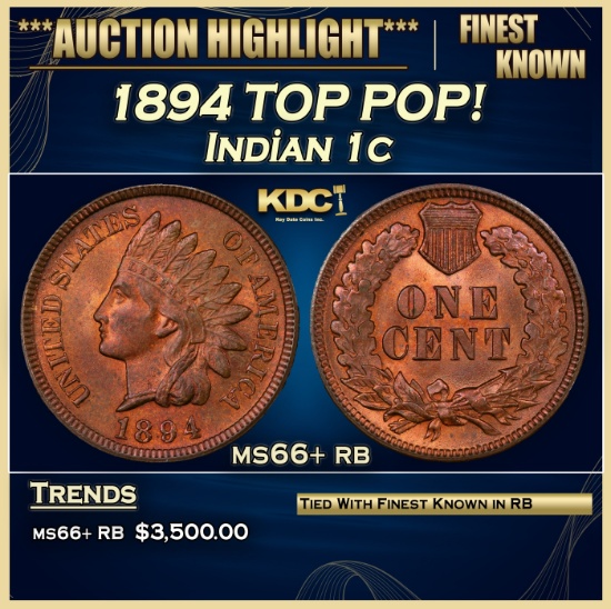 1894 Indian Cent TOP POP! 1c ms66+ rb SEGS