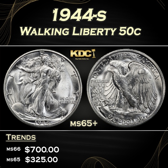 1944-s Walking Liberty Half Dollar 50c Grades ms65+