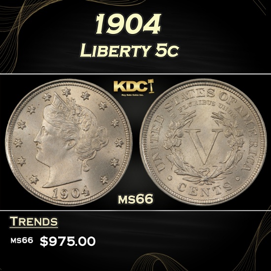 1904 Liberty Nickel 5c ms66 SEGS