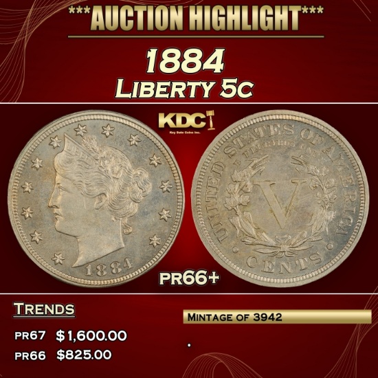 1884 Proof Liberty Nickel 5c pr66+ SEGS