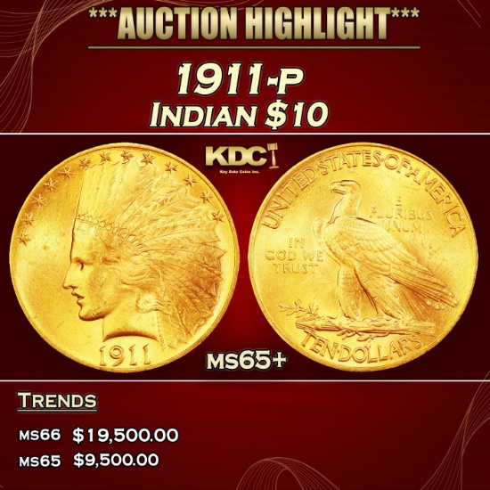 1911-p Gold Indian Eagle $10 ms65+ SEGS