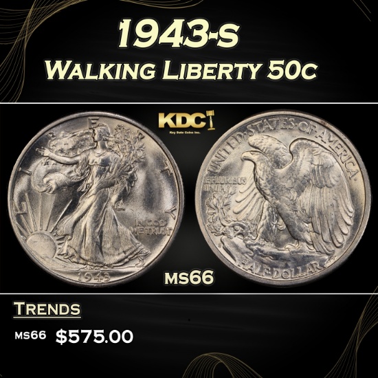 1943-s Walking Liberty Half Dollar 50c Grades ms66