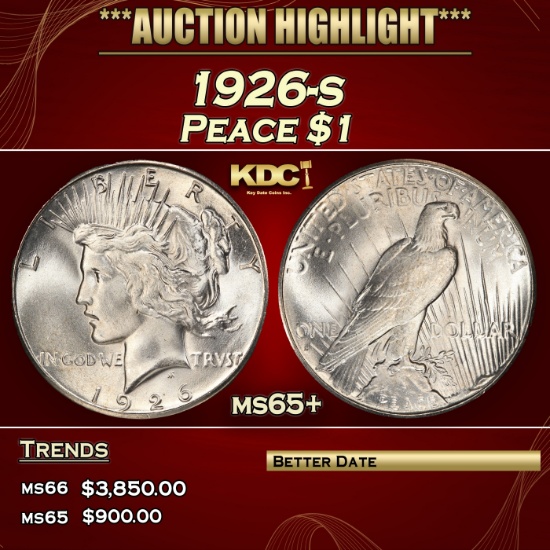 1926-s Peace Dollar $1 ms65+ SEGS