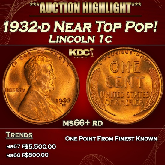 1932-d Lincoln Cent Near Top Pop! 1c ms66+ rd SEGS