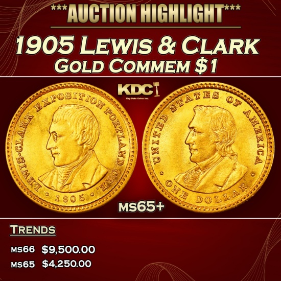 1905 Lewis & Clark Gold Commem Dollar 1 ms65+ SEGS