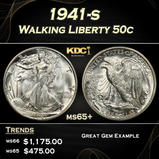 1941-s Walking Liberty Half Dollar 50c Grades ms65+