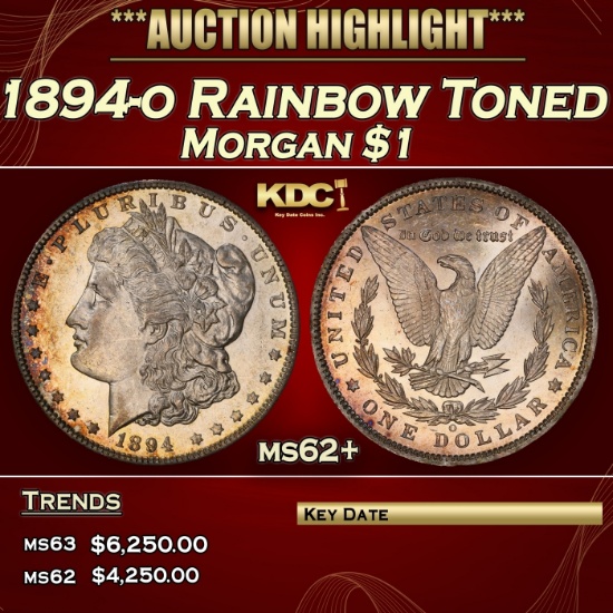 1894-o Morgan Dollar Rainbow Toned $1 ms62+ USCG