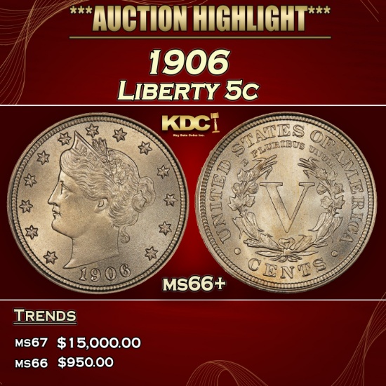 1906 Liberty Nickel 5c ms66+ SEGS