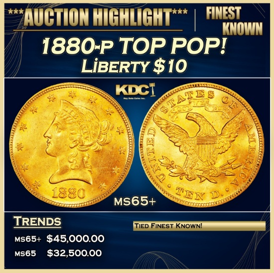 1880-p Gold Liberty Eagle TOP POP! $10 ms65+ SEGS