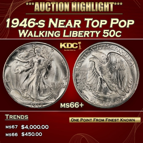 1946-s Walking Liberty Half Dollar Near Top Pop 50c ms66+ SEGS