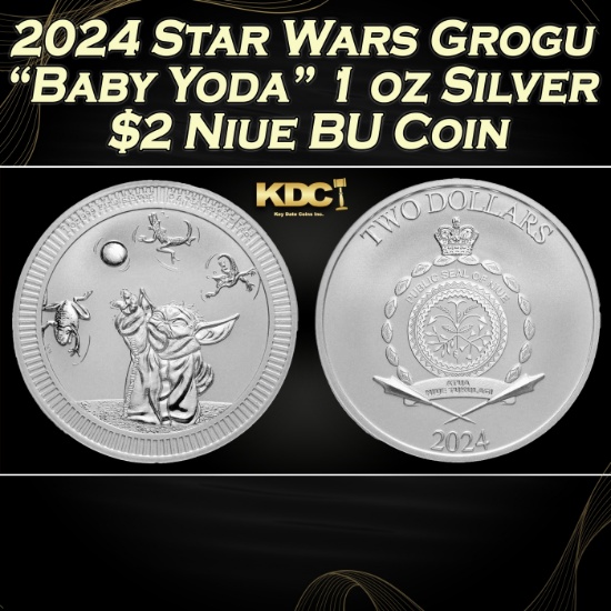 2024 Star Wars Grogu "Baby Yoda" 1 oz Silver $2 Niue BU Coin Round