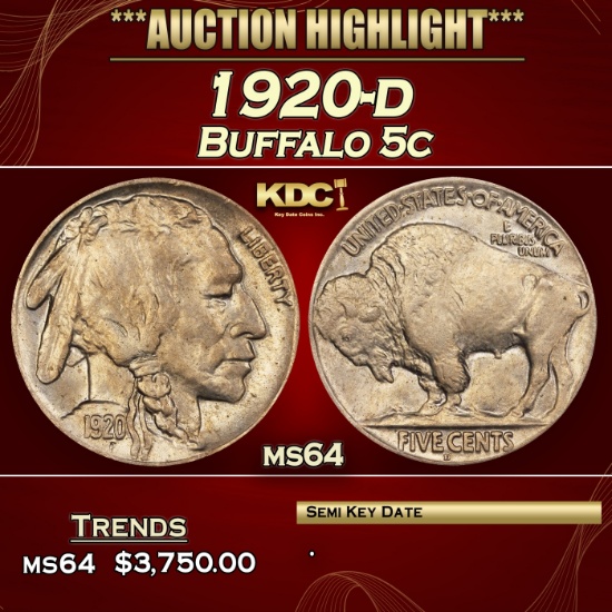 1920-d Buffalo Nickel 5c ms64 SEGS