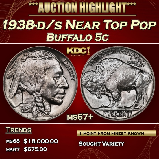 1938-d/s Buffalo Nickel Near Top Pop 5c ms67+ SEGS