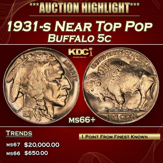 1931-s Buffalo Nickel Near Top Pop 5c ms66+ SEGS