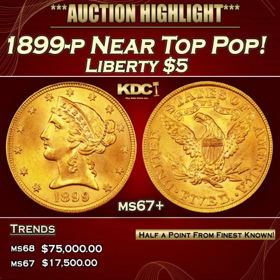 1899-p Gold Liberty Half Eagle Near Top Pop! $5 ms67+ SEGS