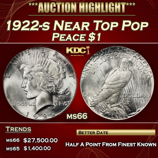 1922-s Peace Dollar Near Top Pop $1 ms66 SEGS