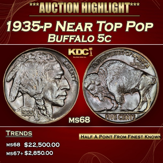 1935-p Buffalo Nickel Near Top Pop 5c ms68 SEGS