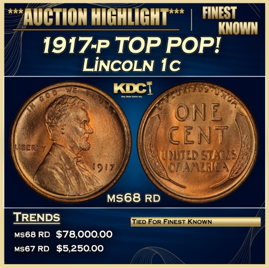 1917-p Lincoln Cent TOP POP! 1c ms68 rd SEGS