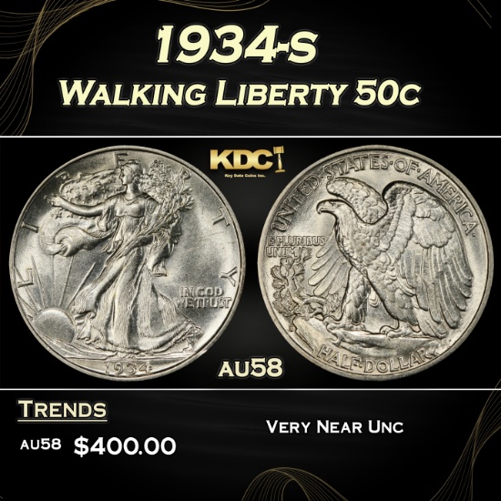 1934-s Walking Liberty Half Dollar 50c Grades au58