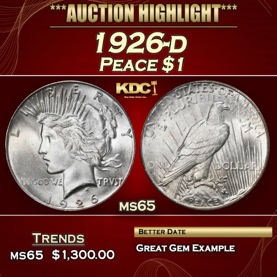 1926-d Peace Dollar $1 ms65 SEGS