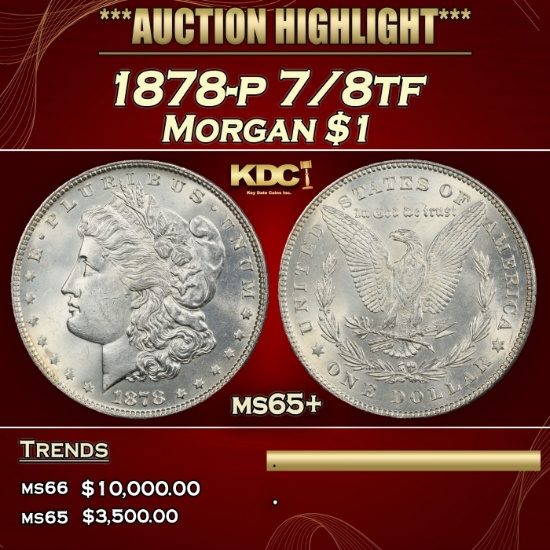 1878-p 7/8tf Morgan Dollar $1 ms65+ SEGS