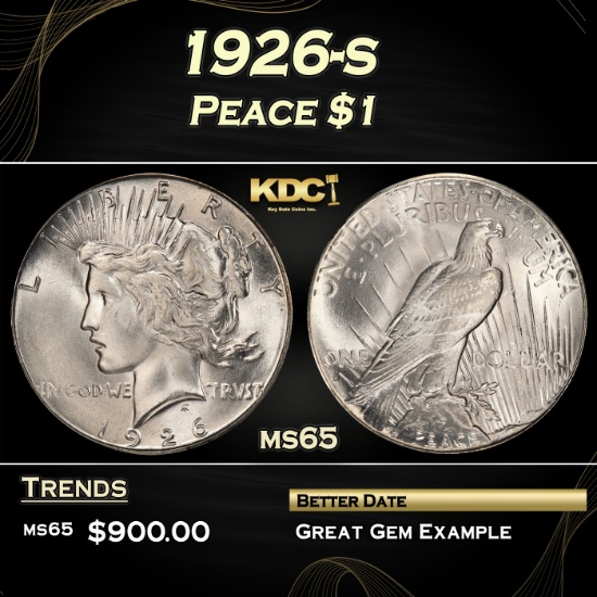 1926-s Peace Dollar $1 Grades ms65