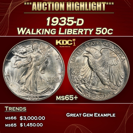 1935-d Walking Liberty Half Dollar 50c ms65+ SEGS